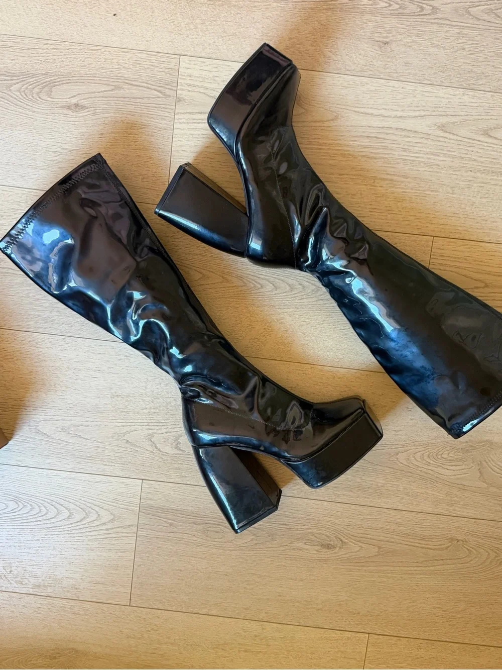 Black Platform Knee High Boots Wide Fit